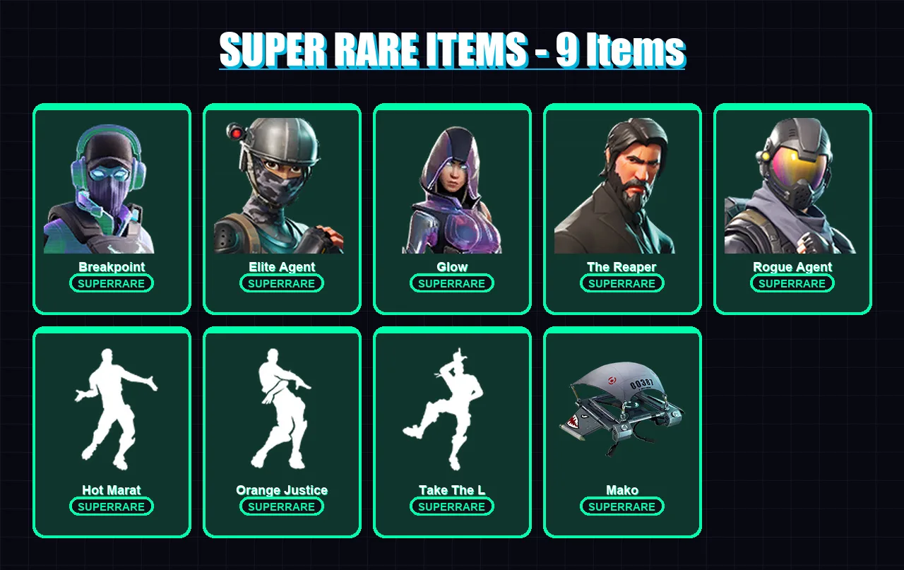 [PC/PSN] | Breakpoint | Elite Agent | Glow | The Reaper | Rogue Agent | 108 skin | 111 pickaxe | 115 emote | 108 glider | Lv1914