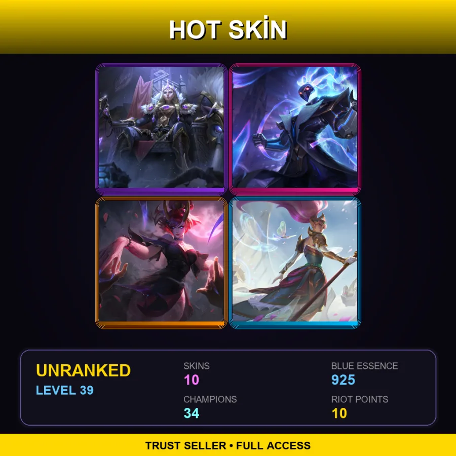EUW | Lv39 | Unranked | 10 Skin | 34 Champ