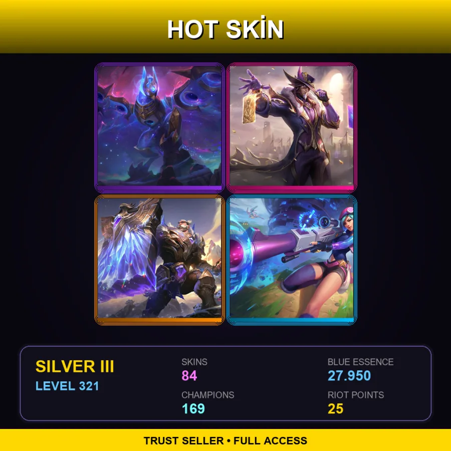LAS | Lv321 | Silver III | 84 Skin | 169 Champ — LoL account