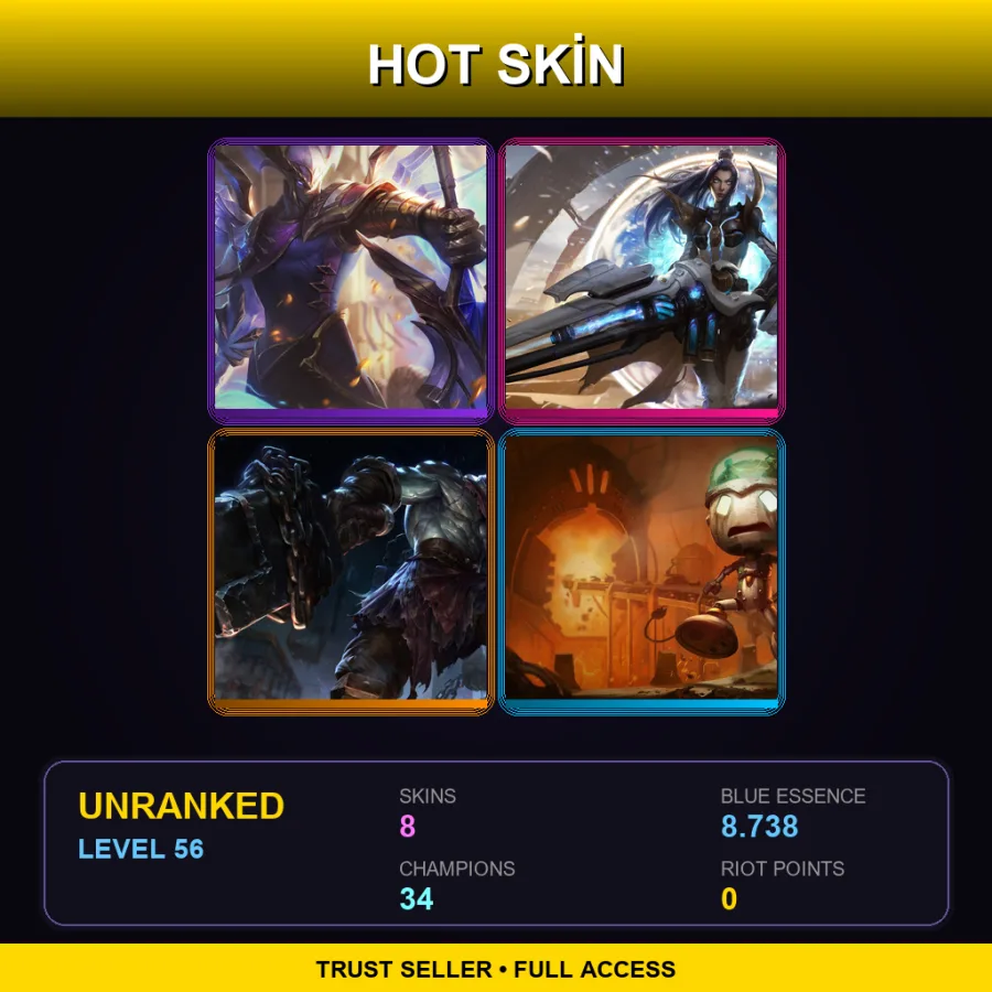 LAS | Lv56 | Unranked | 8 Skin | 34 Champ — LoL account