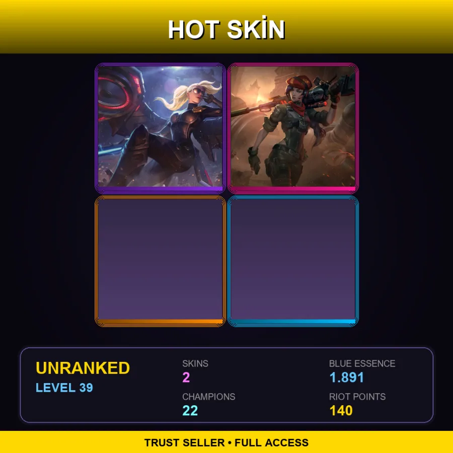 NA | Lv39 | Unranked | 2 Skin | 22 Champ — LoL account
