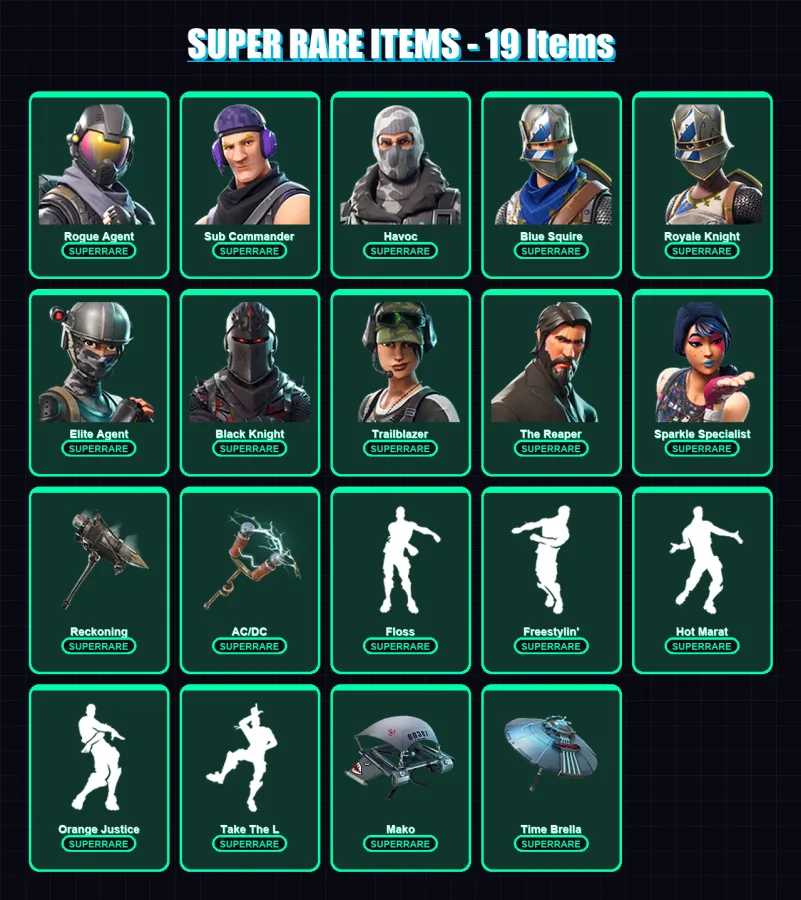 [PC/XBOX/PSN] | Rogue Agent | Sub Commander | Havoc | Blue Squire | Royale Knight | 53 skin | 56 pickaxe | 52 emote | 68 glider | Lv859