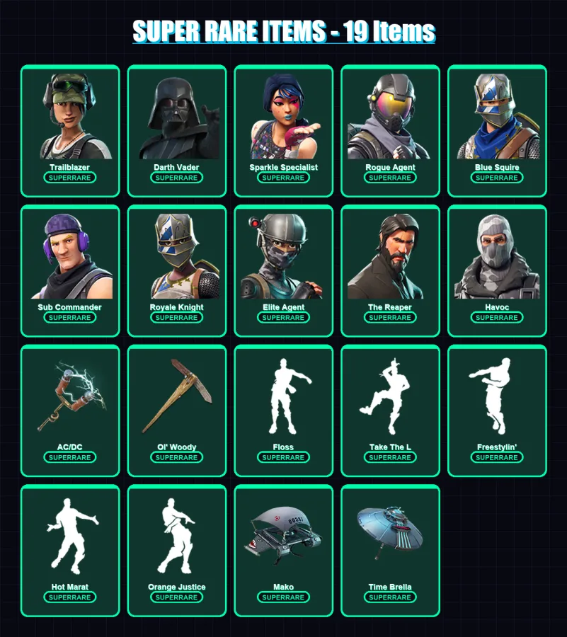 [PC/XBOX/PSN] | Trailblazer | Darth Vader | Sparkle Specialist | Rogue Agent | Blue Squire | 145 skin | 195 pickaxe | 179 emote | 176 glider | Lv382