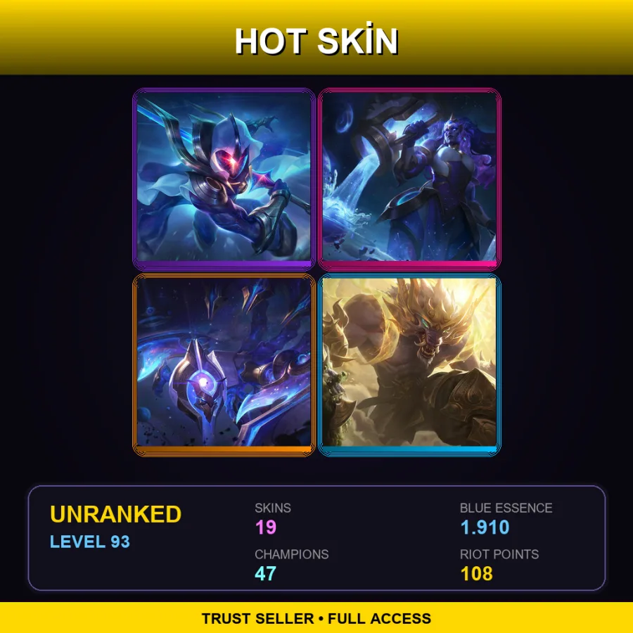 NA | Lv93 | Unranked | 19 Skin | 47 Champ