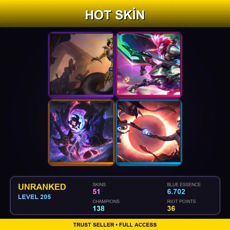 EUW | Lv205 | Unranked | 51 Skin | 138 Champ — LoL account