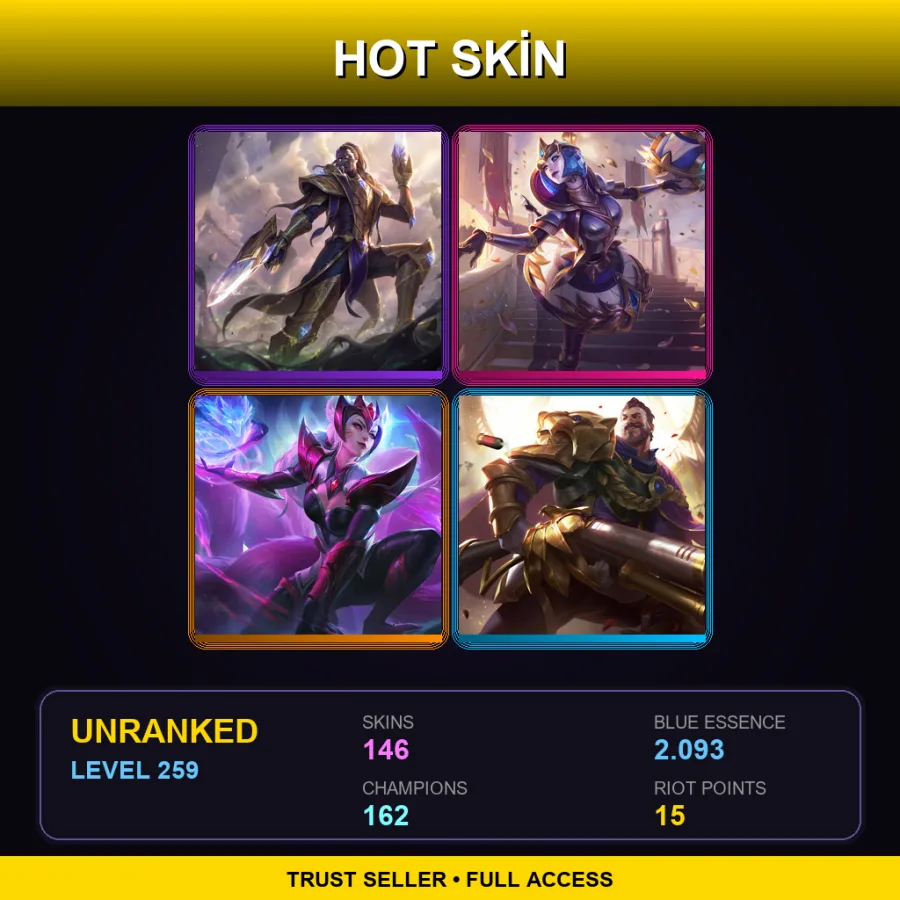RU | Lv259 | Unranked | 146 Skin | 162 Champ — LoL account