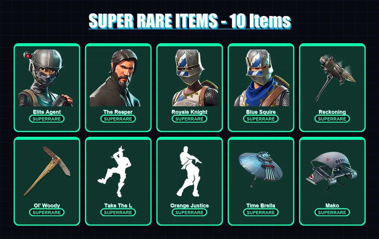 [PC] | Elite Agent | The Reaper | Royale Knight | Blue Squire | Drift | 27 skin | 28 pickaxe | 39 emote | 40 glider | Lv575 — Fortnite account