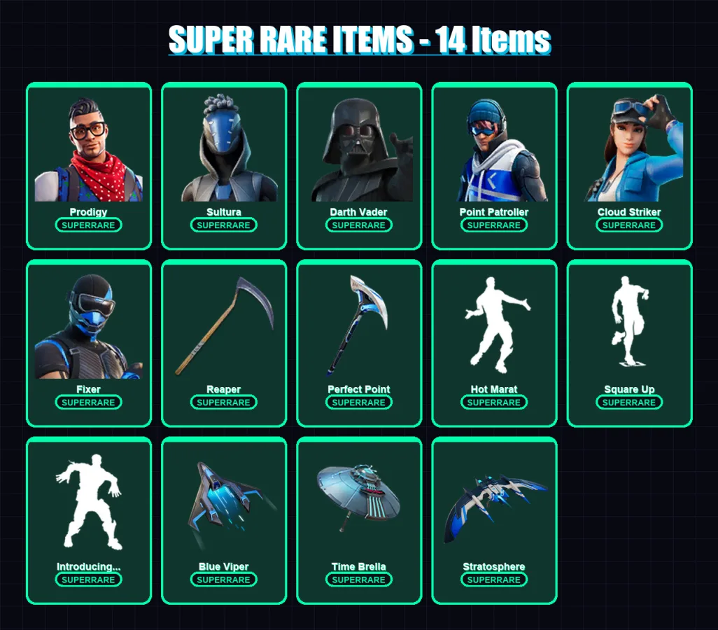 [PS4/PS5/XBOX/PC] | Prodigy | Sultura | Darth Vader | Point Patroller | Cloud Striker | 216 skin | 233 pickaxe | 183 emote | 187 glider | Lv2558 — Fortnite account