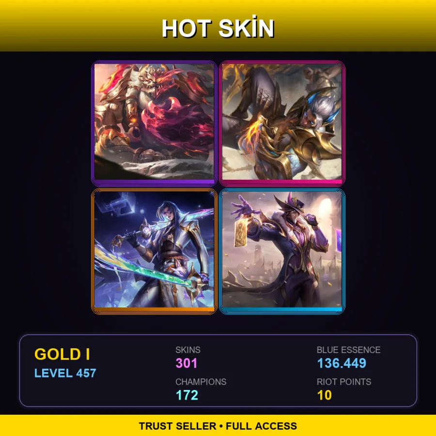 TR | Lv457 | Gold I | 301 Skin | 172 Champ — LoL account