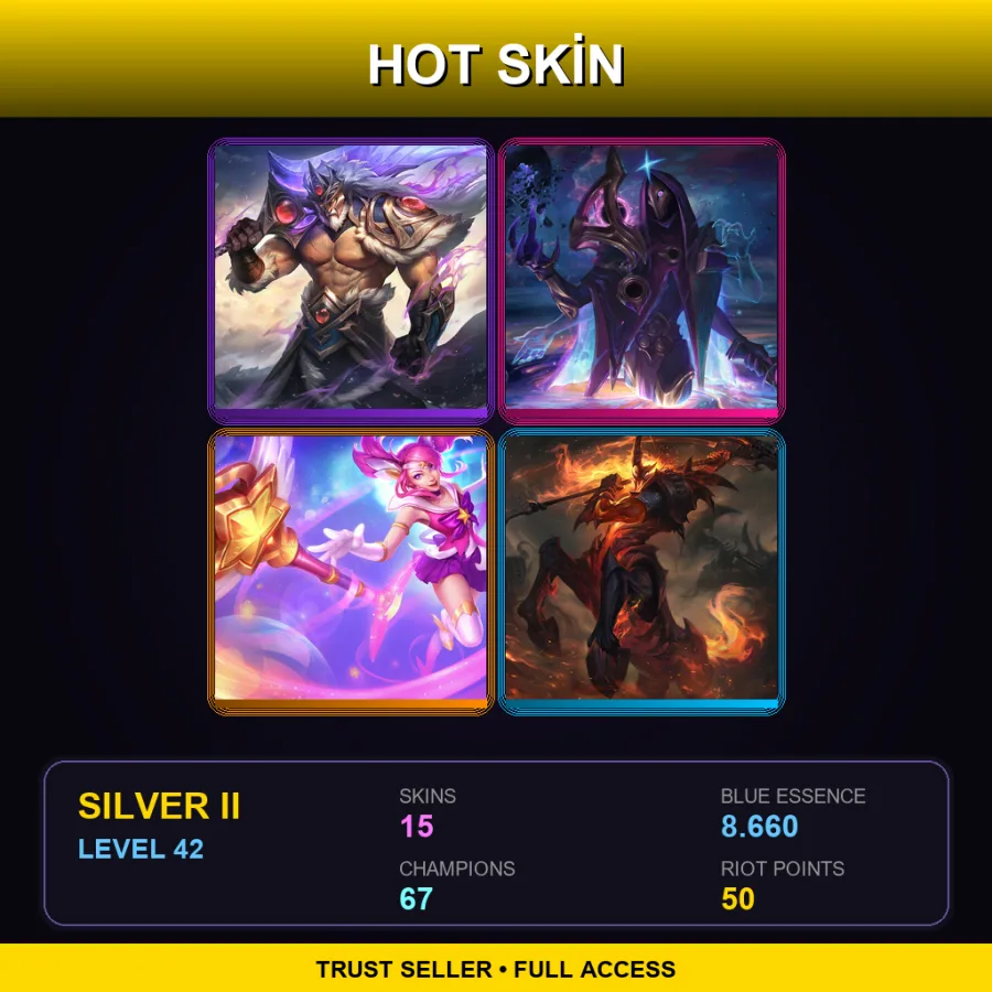 TR | Victorious Tryndamere | Dark Cosmic Jhin | Star Guardian Lux | High Noon Hecarim | 15 Skin | 67 Champ | Silver II | Lv42