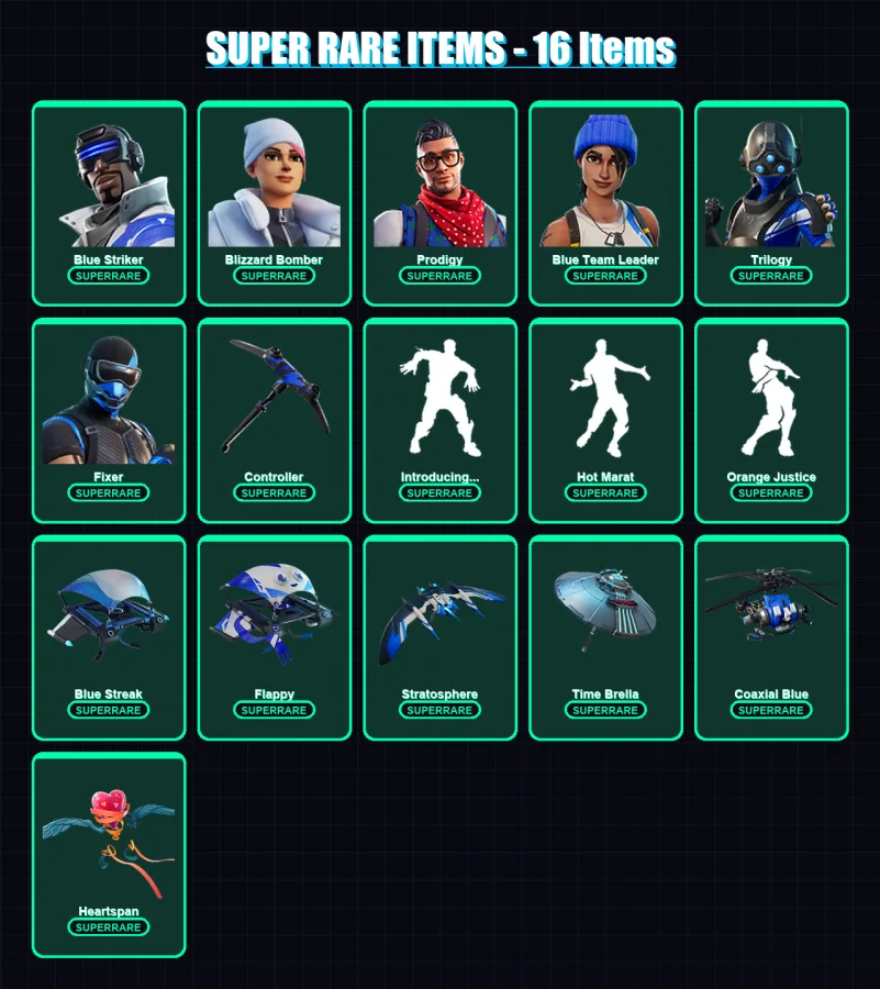 [PS4/PS5/XBOX/PC] | Blue Striker | Blizzard Bomber | Prodigy | Blue Team Leader | Trilogy | 35 skin | 53 pickaxe | 55 emote | 58 glider | Lv872