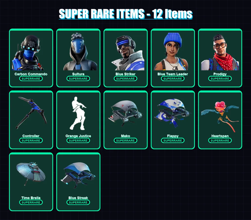 [PS4/PS5/XBOX/PC] | Carbon Commando | Sultura | Blue Striker | Blue Team Leader | Prodigy | 8 skin | 24 pickaxe | 29 emote | 34 glider | Lv537