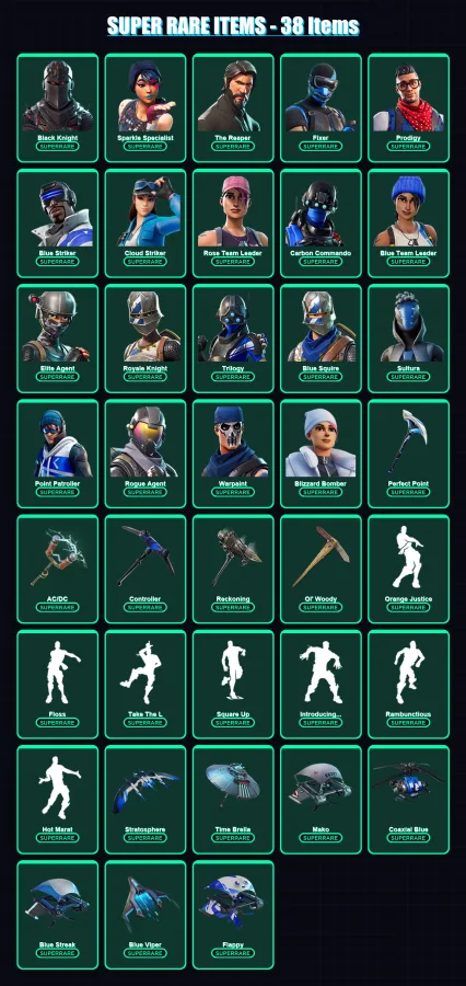 [PS4/PS5/XBOX/PC] | Black Knight | Sparkle Specialist | The Reaper | Fixer | Prodigy | 120 skin | 103 pickaxe | 113 emote | 105 glider | Lv1216