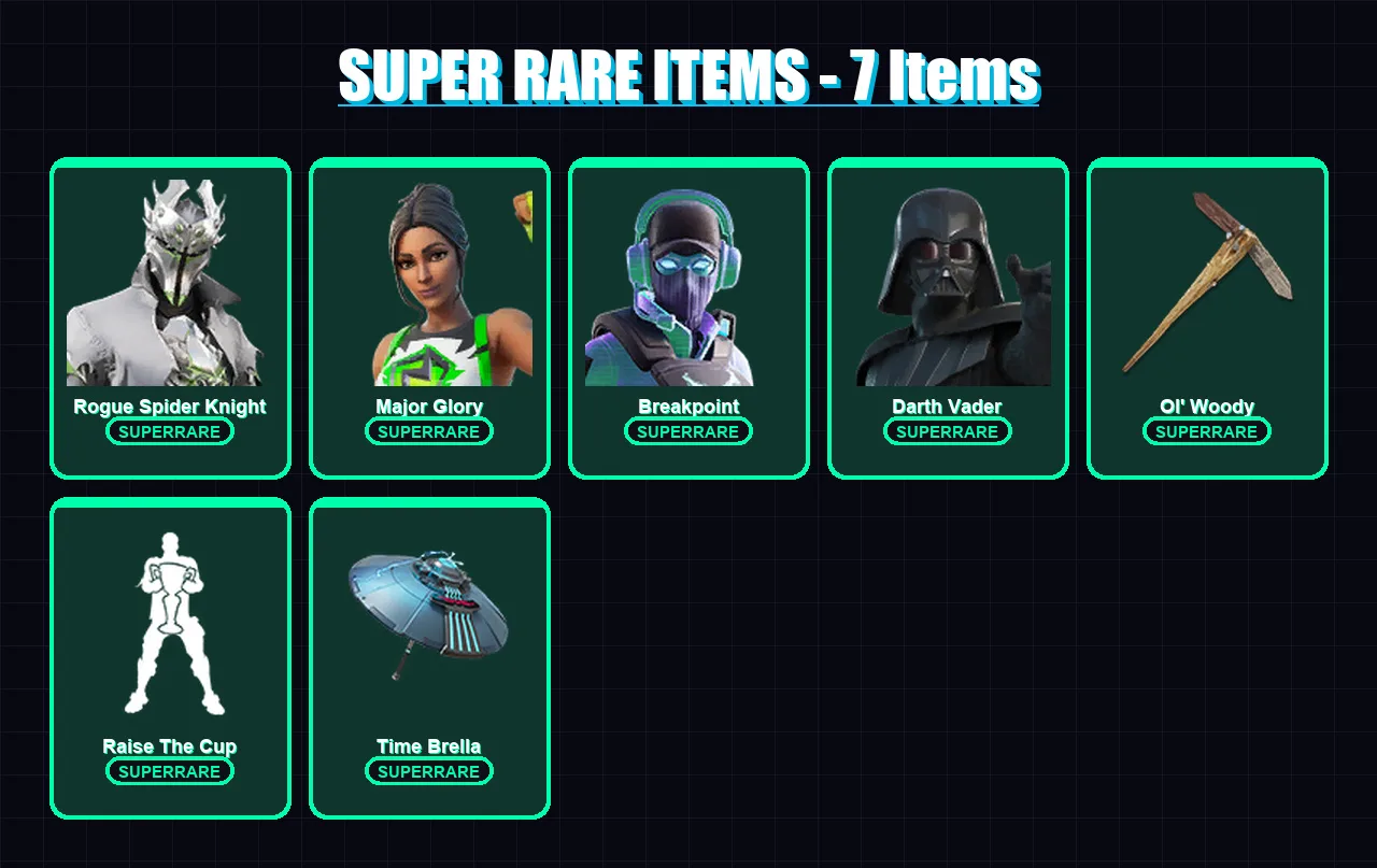 [PC/XBOX] | Rogue Spider Knight | Major Glory | Breakpoint | Darth Vader | The Cube Queen | 133 skin | 118 pickaxe | 122 emote | 104 glider | Lv2358