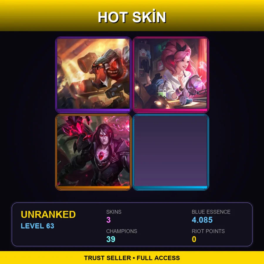 LAS | Lv63 | Unranked | 3 Skin | 39 Champ — LoL account
