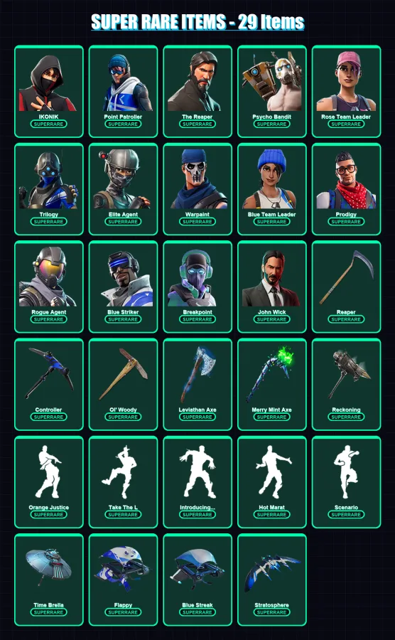 [PC/XBOX] | IKONIK | Point Patroller | The Reaper | Psycho Bandit | Rose Team Leader | 271 skin | 209 pickaxe | 174 emote | 180 glider | Lv2823