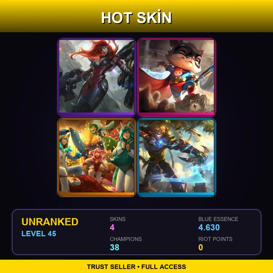 EUW | Lv45 | Unranked | 4 Skin | 38 Champ