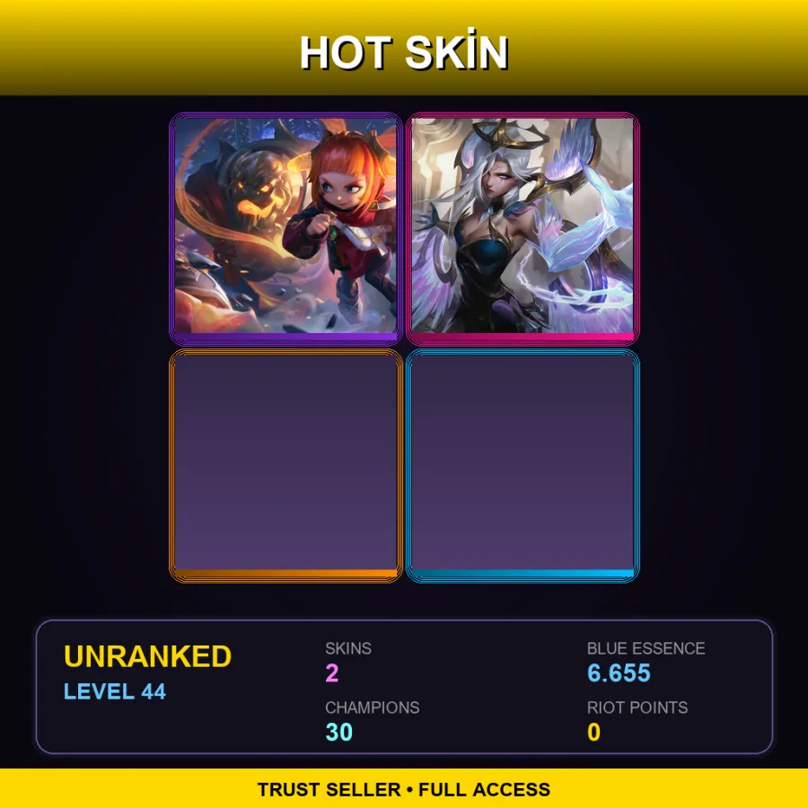 SG | Lv44 | Unranked | 2 Skin | 30 Champ — LoL account