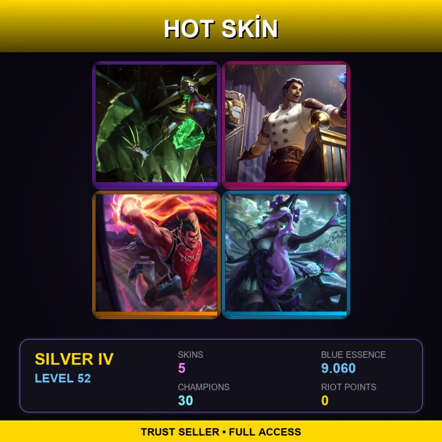EUW | Lv52 | Silver IV | 5 Skin | 30 Champ — LoL account