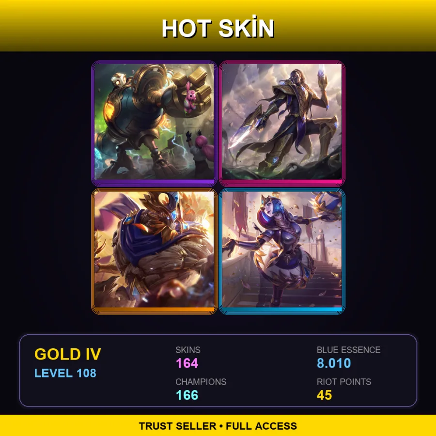 EUW | Lv108 | Gold IV | 164 Skin | 166 Champ