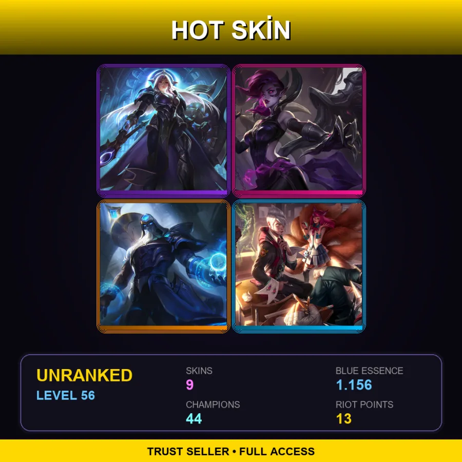 LAN | Lv56 | Unranked | 9 Skin | 44 Champ — LoL account