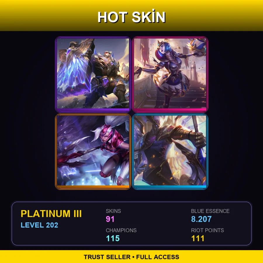 EUW | Lv202 | Platinum III | 91 Skin | 115 Champ