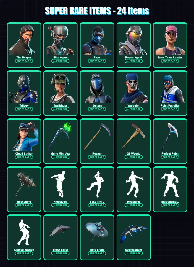 [PS4/PS5/XBOX/PC] | The Reaper | Elite Agent | Fixer | Rogue Agent | Rose Team Leader | 114 skin | 116 pickaxe | 105 emote | 108 glider | Lv1320