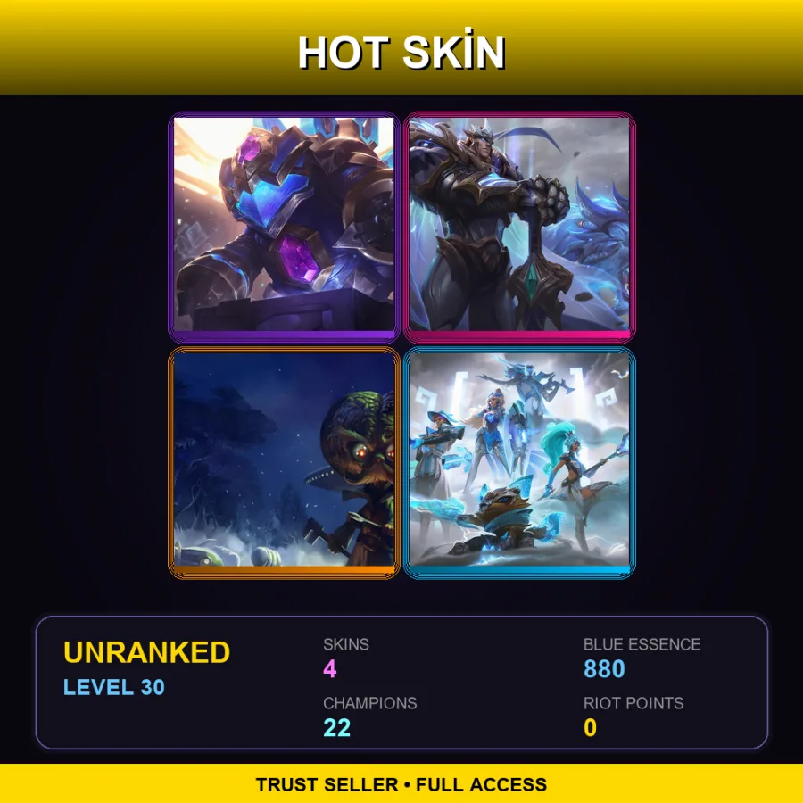 BR | Hextech Rammus | God-King Garen | Alien Invader Heimerdinger | DWG Nidalee | 4 Skin | 22 Champ | Lv30