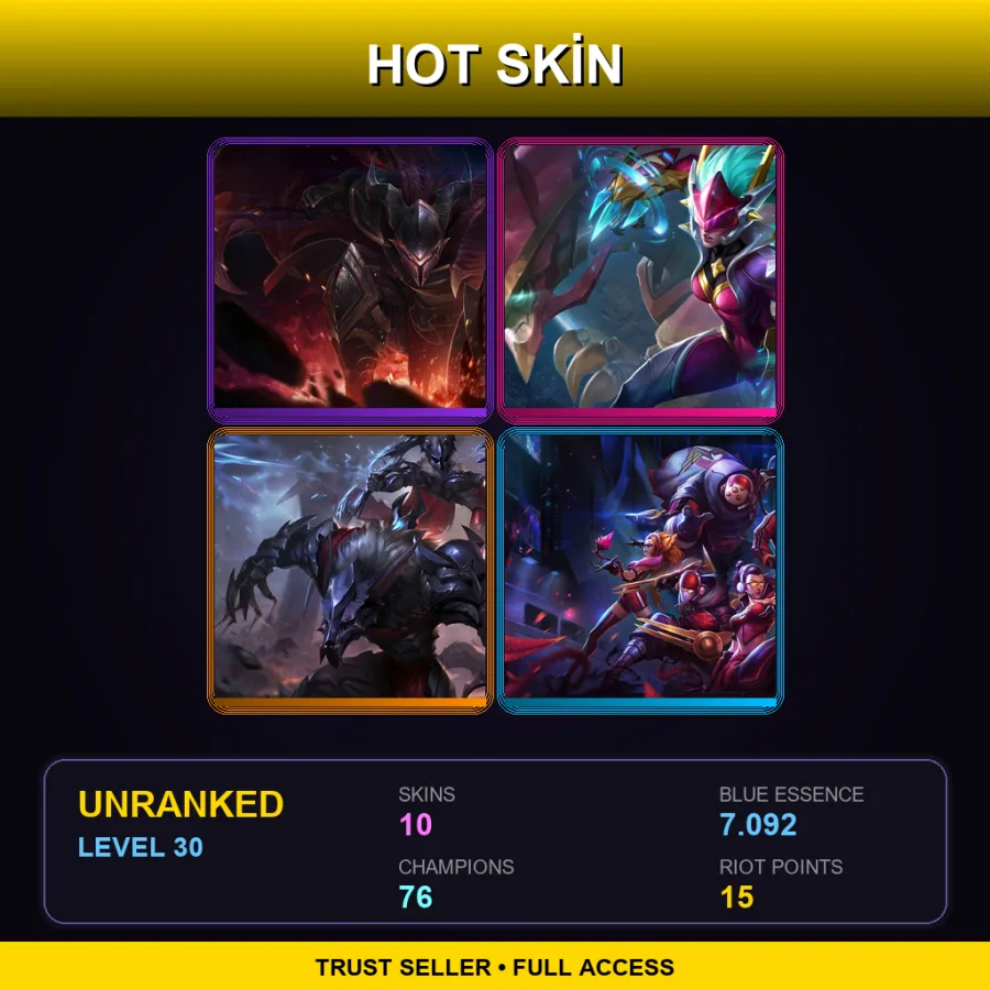 RU | Dragonslayer Pantheon | Super Galaxy Shyvana | Marauder Warwick | SKT T1 Jax | 10 Skin | 76 Champ | Lv30