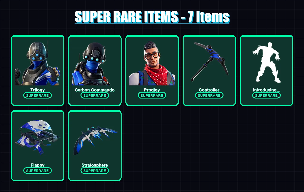 [PC/XBOX/PSN] | Trilogy | Carbon Commando | Prodigy | Wolverine | Groot | 16 skin | 34 pickaxe | 35 emote | 34 glider | Lv678