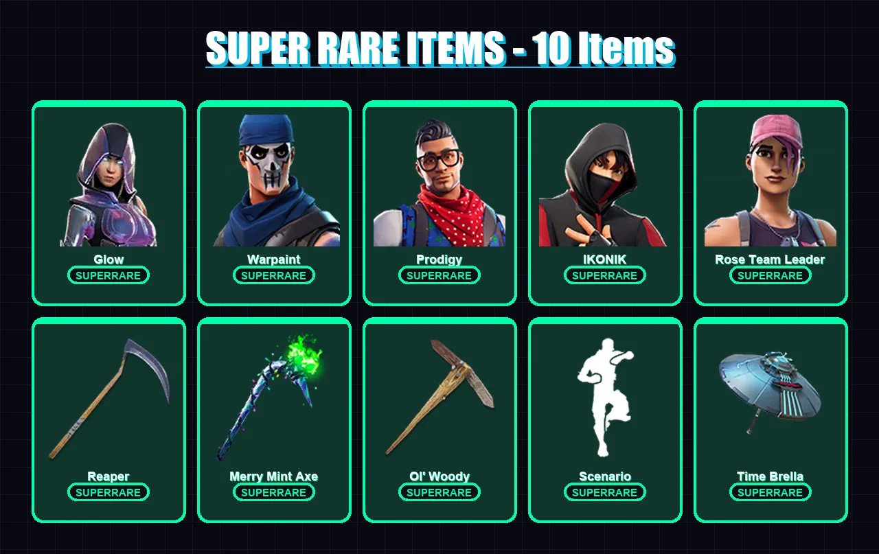[PC/XBOX] | Glow | Warpaint | Prodigy | IKONIK | Rose Team Leader | 106 skin | 132 pickaxe | 102 emote | 103 glider | Lv1505 — Fortnite account