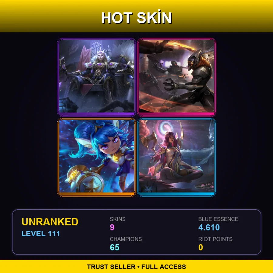 EUW | Lv111 | Unranked | 9 Skin | 65 Champ