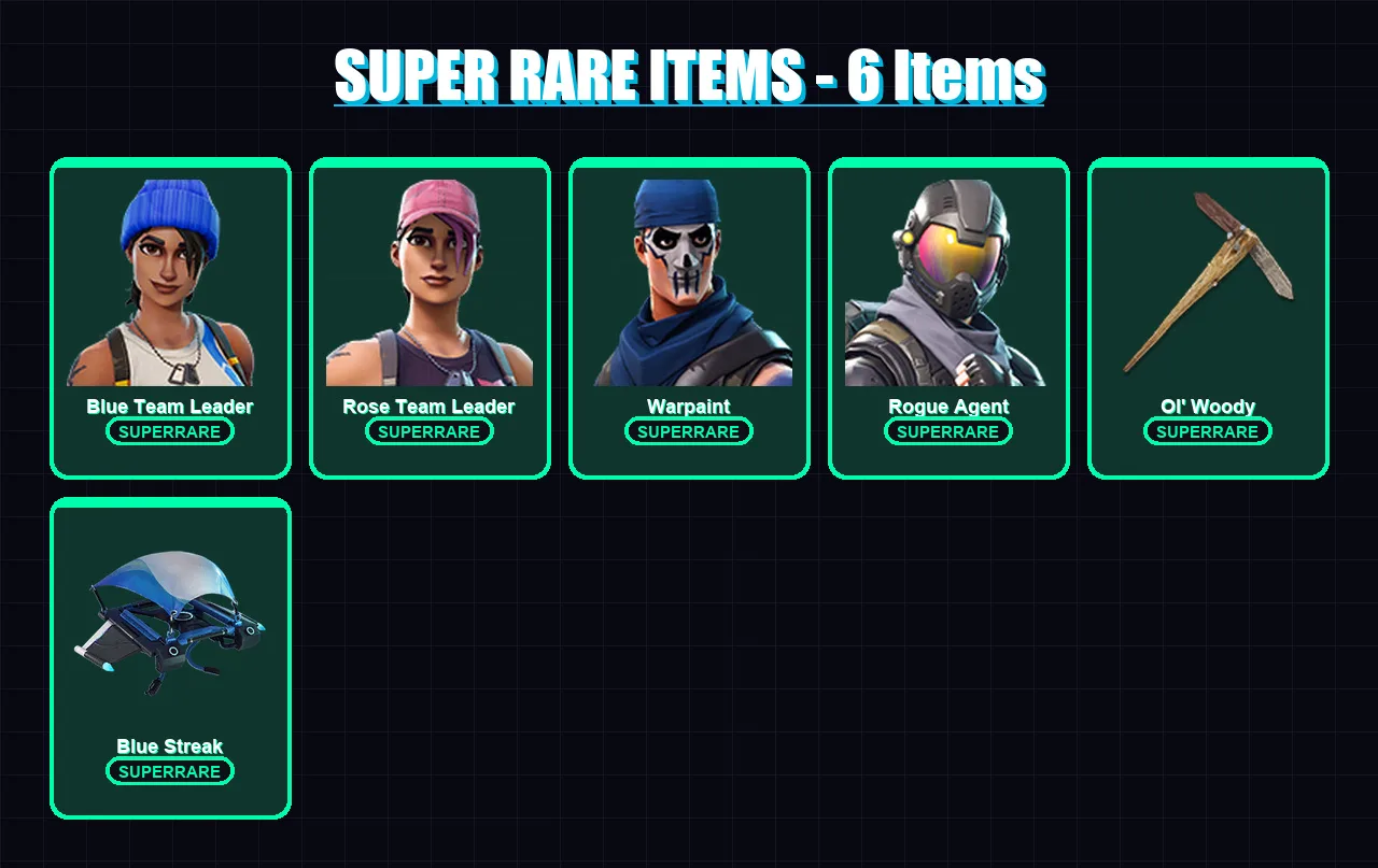 [PS4/PS5/XBOX/PC] | Blue Team Leader | Rose Team Leader | Warpaint | Rogue Agent | Drift | 9 skin | 7 pickaxe | 4 emote | 7 glider | Lv19