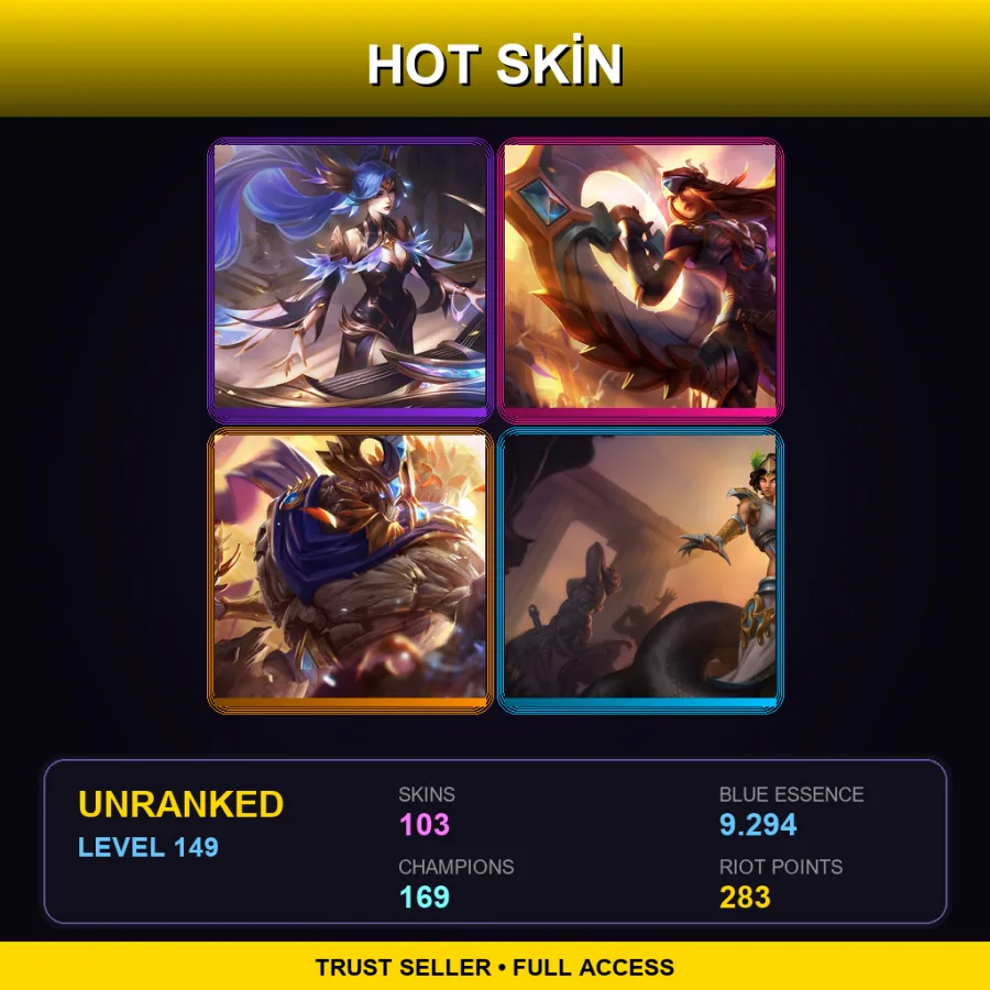 EUW | Lv149 | Unranked | 103 Skin | 169 Champ — LoL account