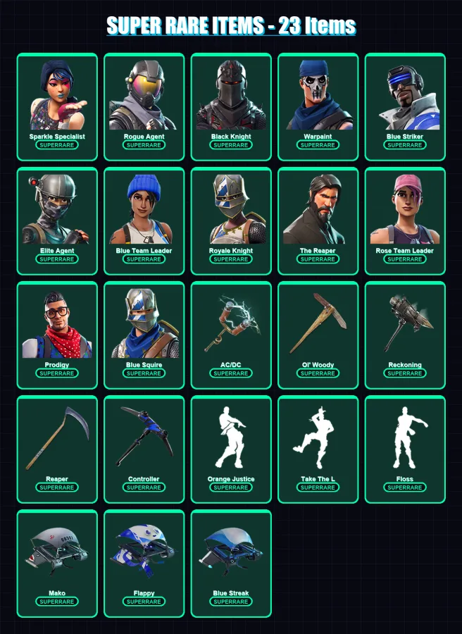[PC/XBOX] | Sparkle Specialist | Rogue Agent | Black Knight | Warpaint | Blue Striker | 49 skin | 48 pickaxe | 54 emote | 50 glider | Lv753
