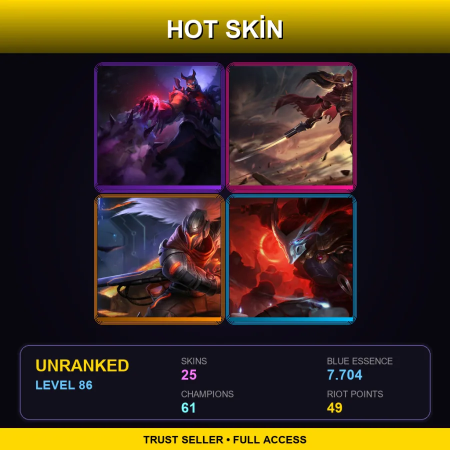 SG | Lv86 | Unranked | 25 Skin | 61 Champ