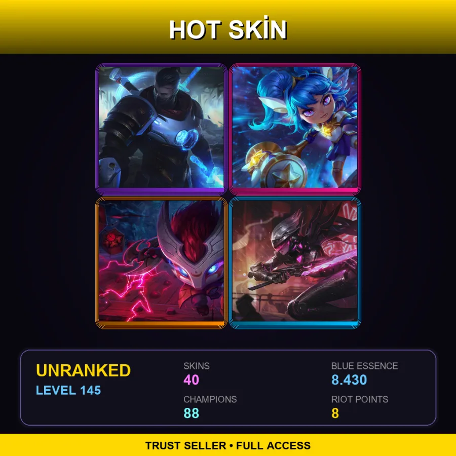 LAN | Lv145 | Unranked | 40 Skin | 88 Champ — LoL account