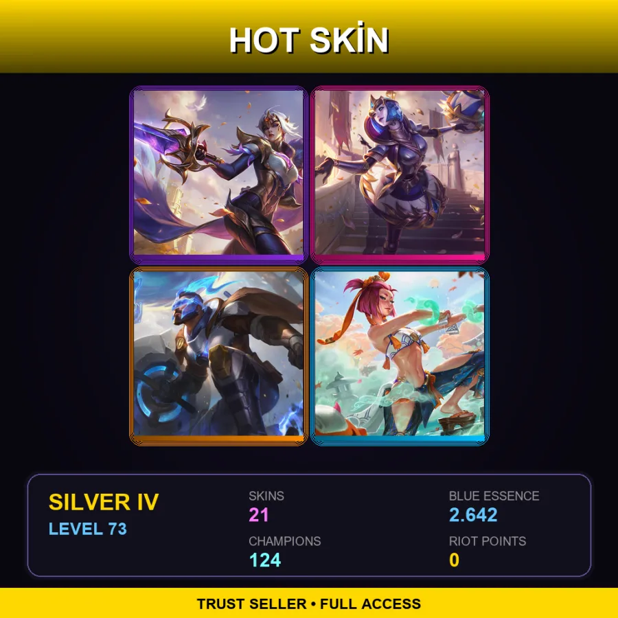 LAS | Victorious Fiora | Victorious Orianna | Pulsefire Pantheon | Spirit Blossom Springs Yunara | 21 Skin | 124 Champ | Silver IV | Lv73
