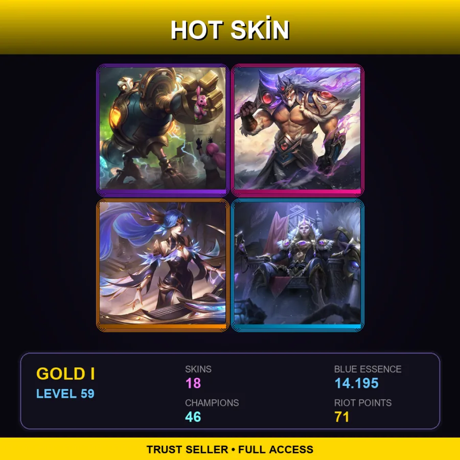 LAN | Lv59 | Gold I | 18 Skin | 46 Champ — LoL account