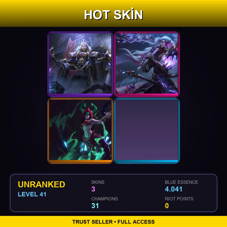 EUW | Lv41 | Unranked | 3 Skin | 31 Champ — LoL account