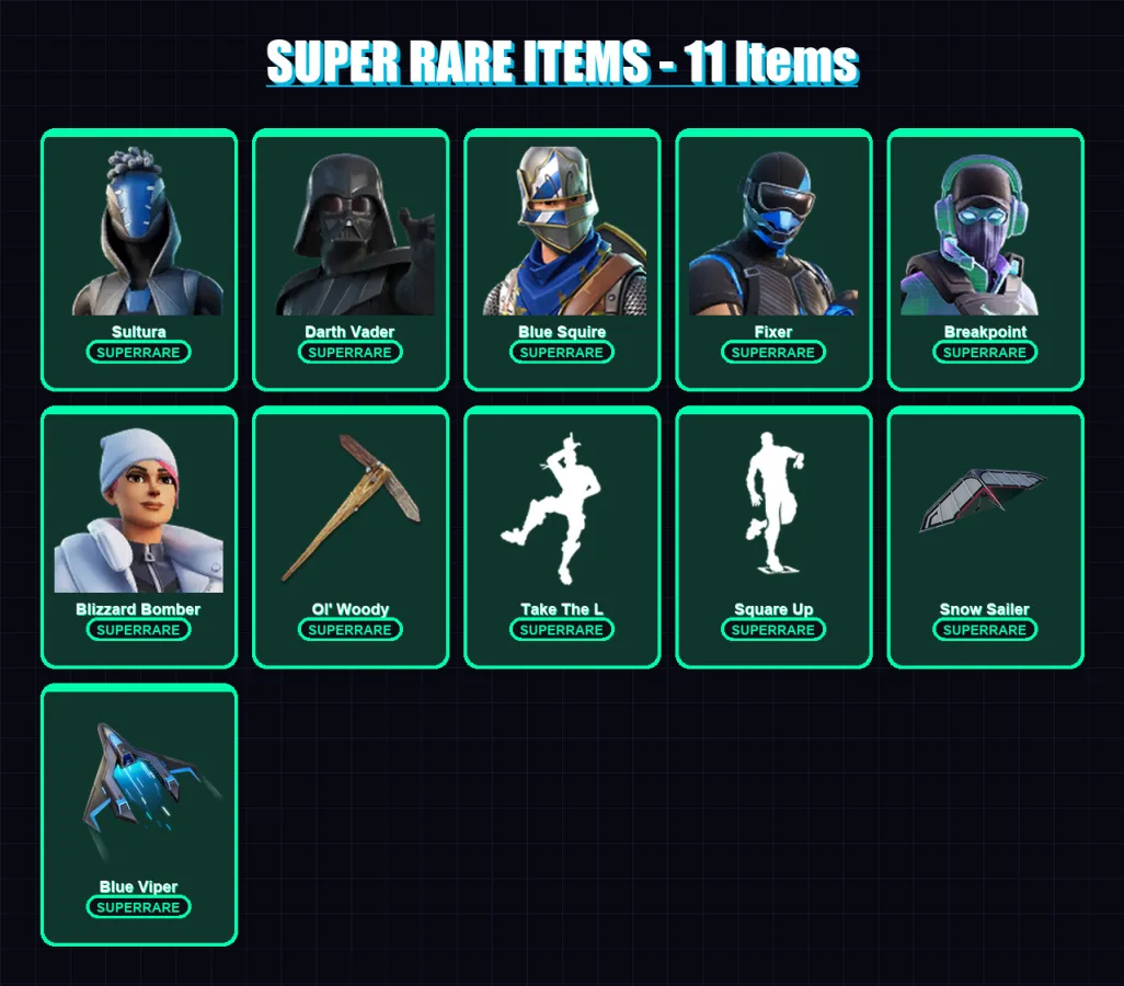 [PS4/PS5/XBOX/PC] | Sultura | Darth Vader | Blue Squire | Fixer | Breakpoint | 175 skin | 166 pickaxe | 113 emote | 118 glider | Lv1745