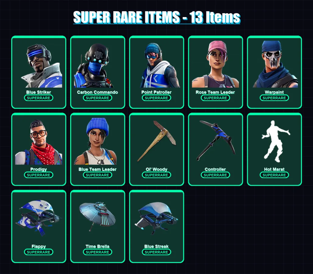 [PC/XBOX/PSN] | Blue Striker | Carbon Commando | Point Patroller | 104 skin | Lv1727 — Fortnite account