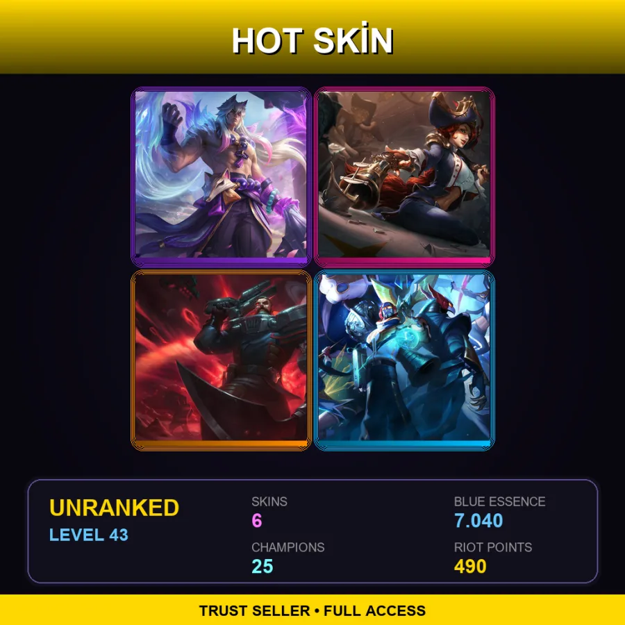 NA | Lv43 | Unranked | 6 Skin | 25 Champ — LoL account