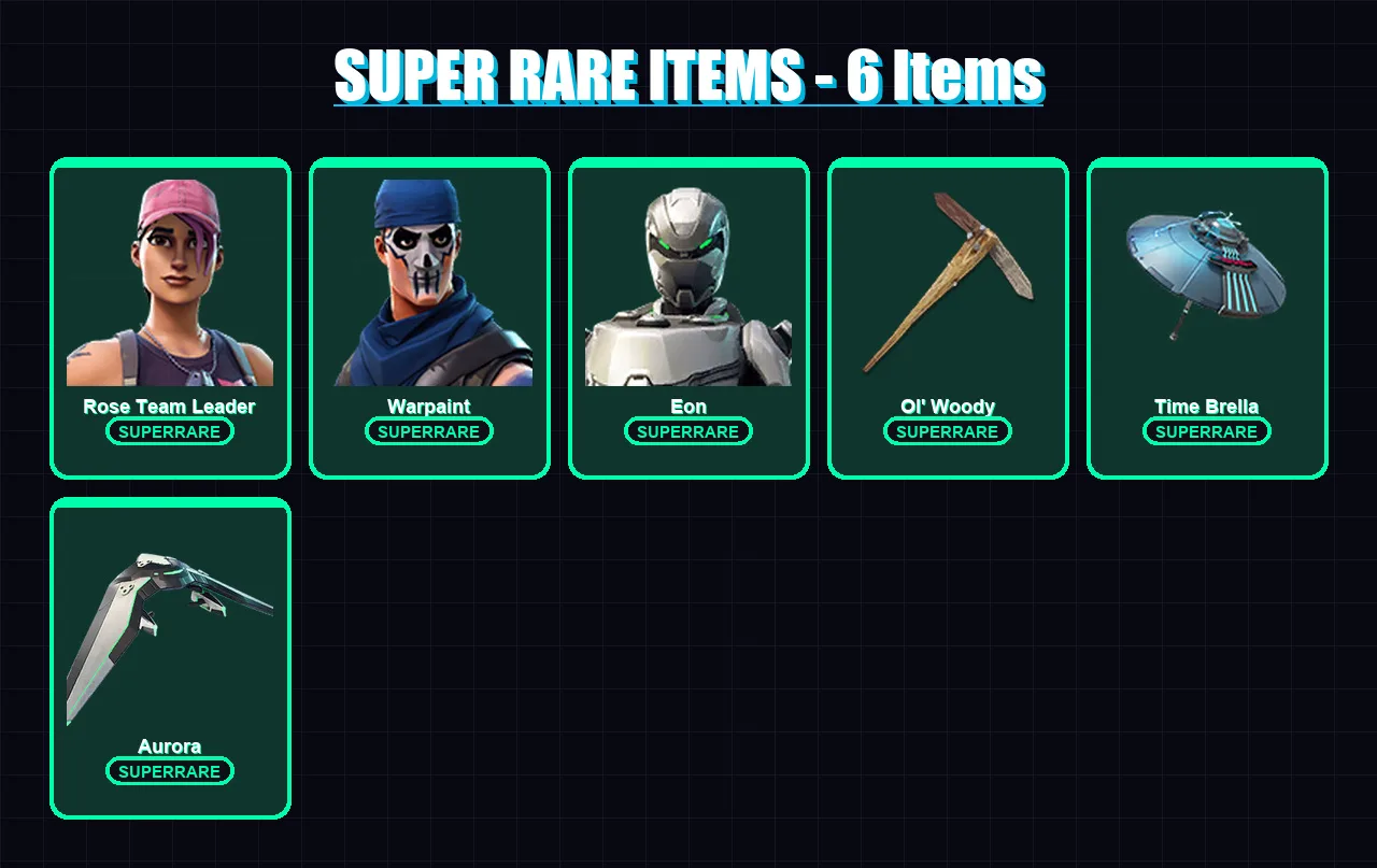 [PC/XBOX/PSN] | Rose Team Leader | Warpaint | Eon | Eternal Knight | Sorana | 96 skin | 138 pickaxe | 90 emote | 108 glider | Lv1384