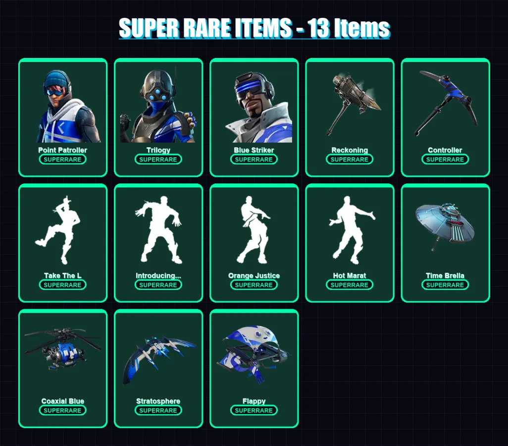 [SWITCH/XBOX/PC] | Point Patroller | Trilogy | Blue Striker | Raven | Valor | 72 skin | 70 pickaxe | 69 emote | 79 glider | Lv1017