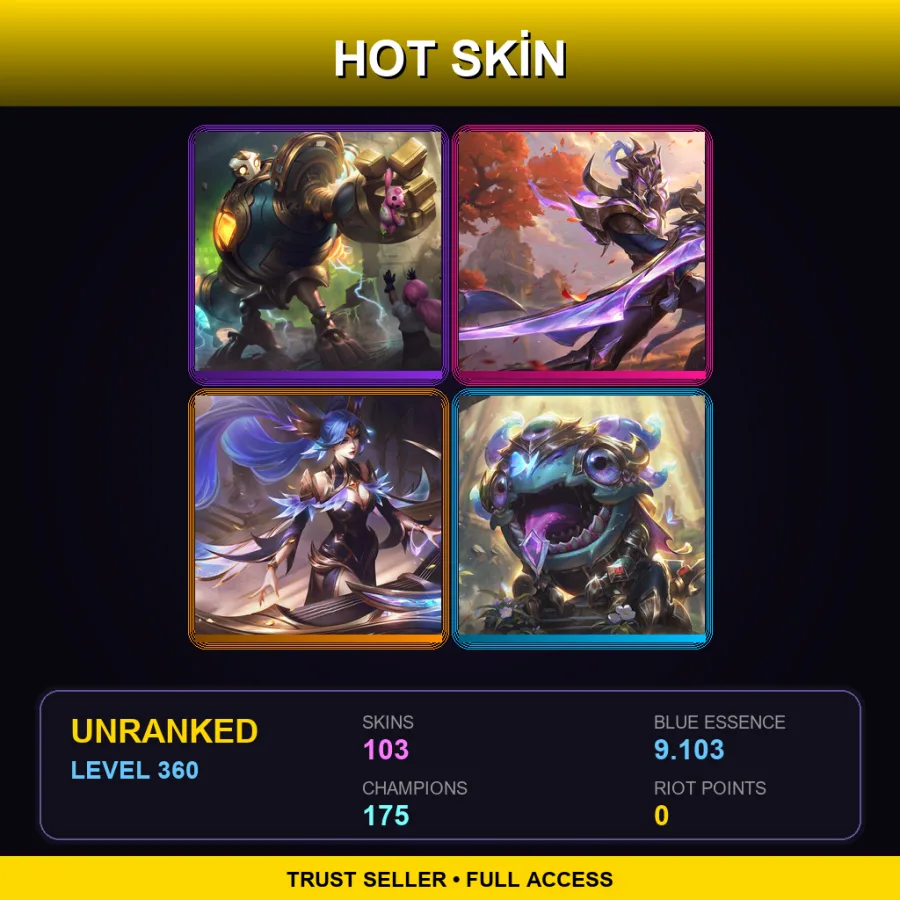 EUNE | Lv360 | Unranked | 103 Skin | 175 Champ — LoL account
