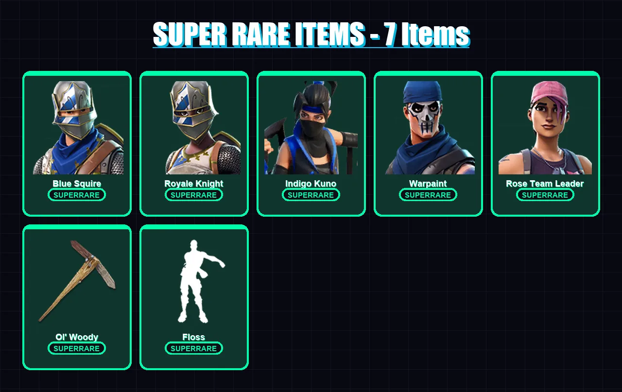 [PC/XBOX/PSN] | Blue Squire | Royale Knight | Indigo Kuno | Warpaint | Rose Team Leader | 17 skin | 10 pickaxe | 10 emote | 14 glider | Lv76 — Fortnite account