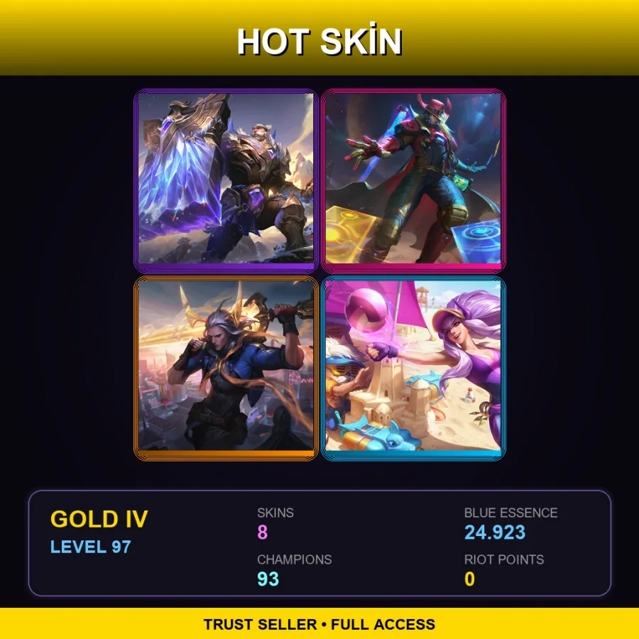 EUW | Lv97 | Gold IV | 8 Skin | 93 Champ