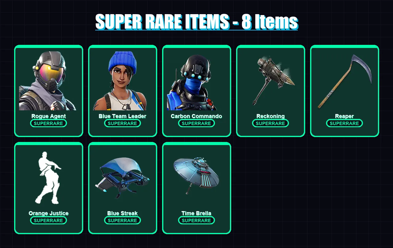 [PS4/PS5/XBOX/PC] | Rogue Agent | Blue Team Leader | Carbon Commando | Ronin | Hybrid | 68 skin | 60 pickaxe | 73 emote | 71 glider | Lv1040