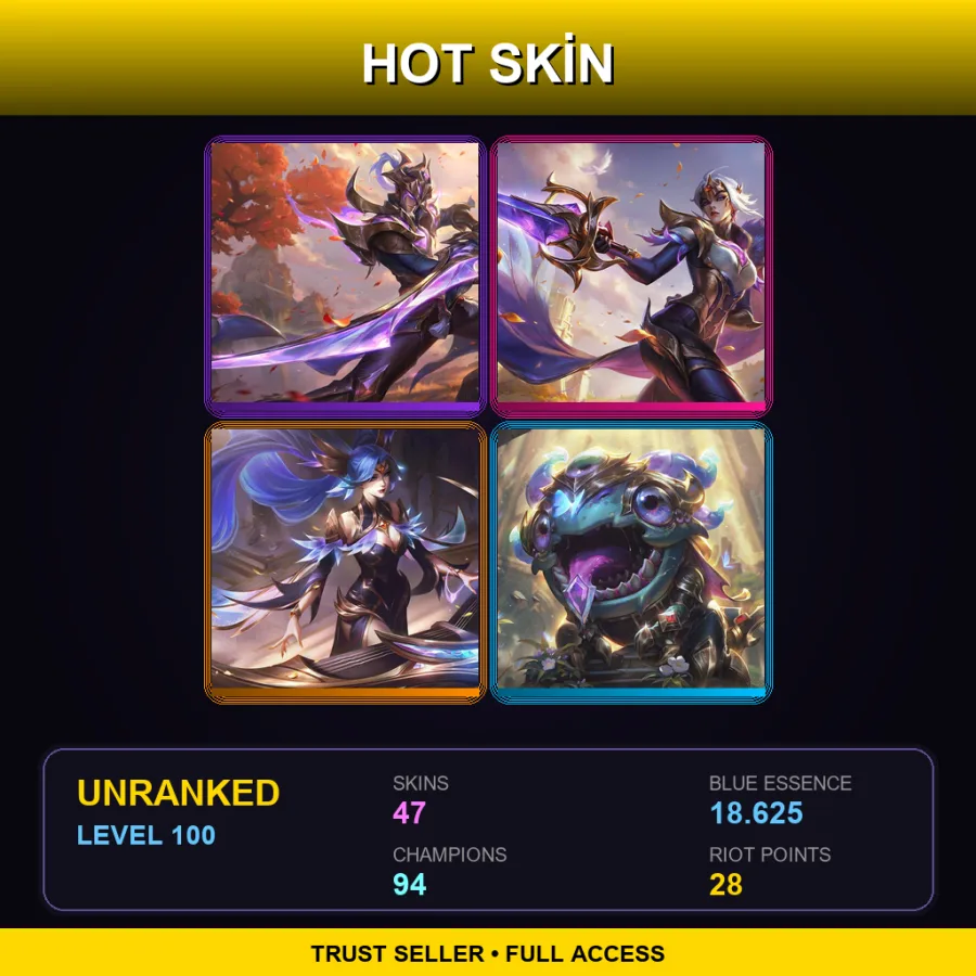 EUNE | Lv100 | Unranked | 47 Skin | 94 Champ